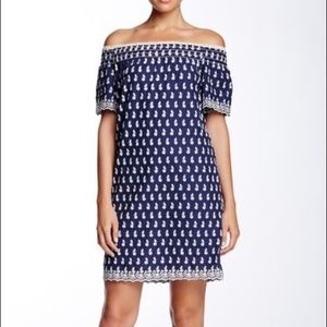 Off-The-Shoulder Embroidered Shift Dress